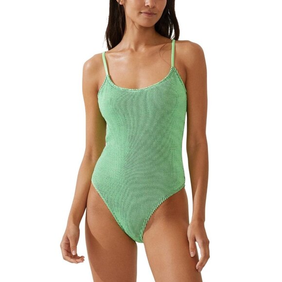 COTTON ON Thin Strap Low Scoop One Piece Cheeky Swimsuit Womens L Intense Lime - Picture 1 of 8